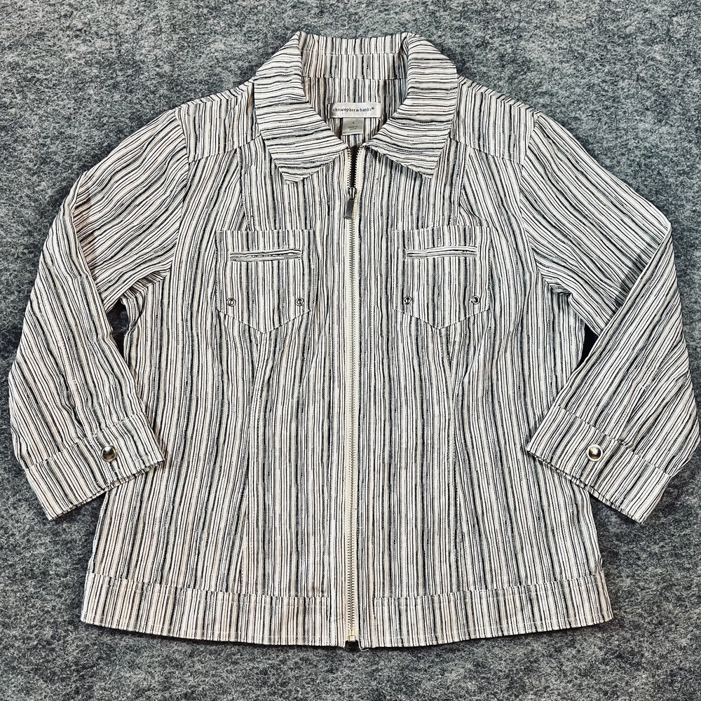 Christopher & Banks Womens Jacket‎ Blazer Sz S Striped Full Zip 100% Cotton NWT